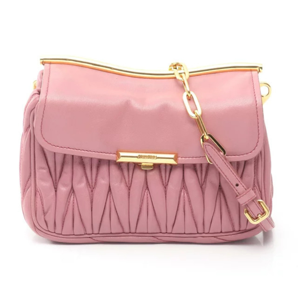 Miu Miu Matelasse Shoulder Bag Leather Pink